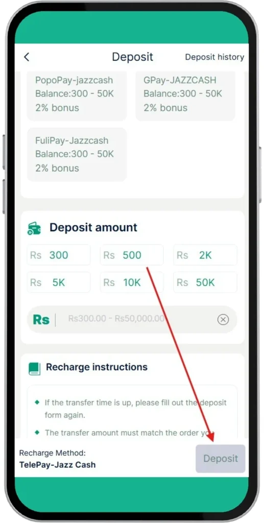 Click Deposit Button